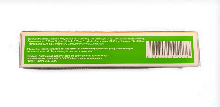 Inflamaya Gel Tube Seitenansicht 30g ayurvedisches Muskel- und Gelenkgel